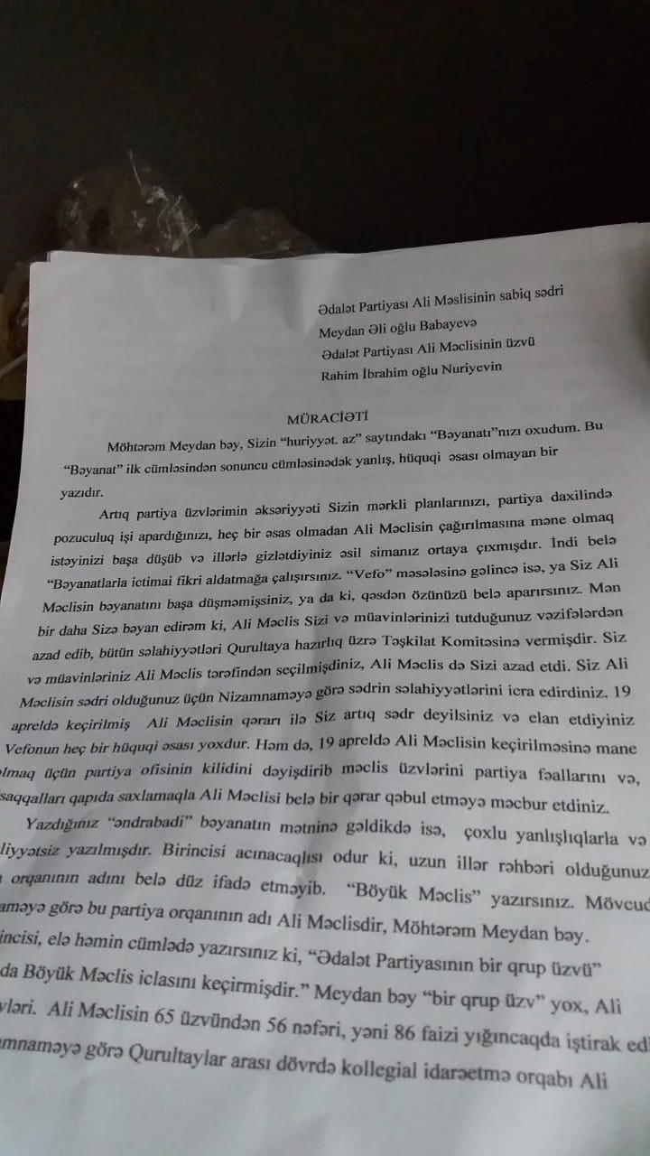 Ədalət Partiyasında nə baş verir? - Müraciət