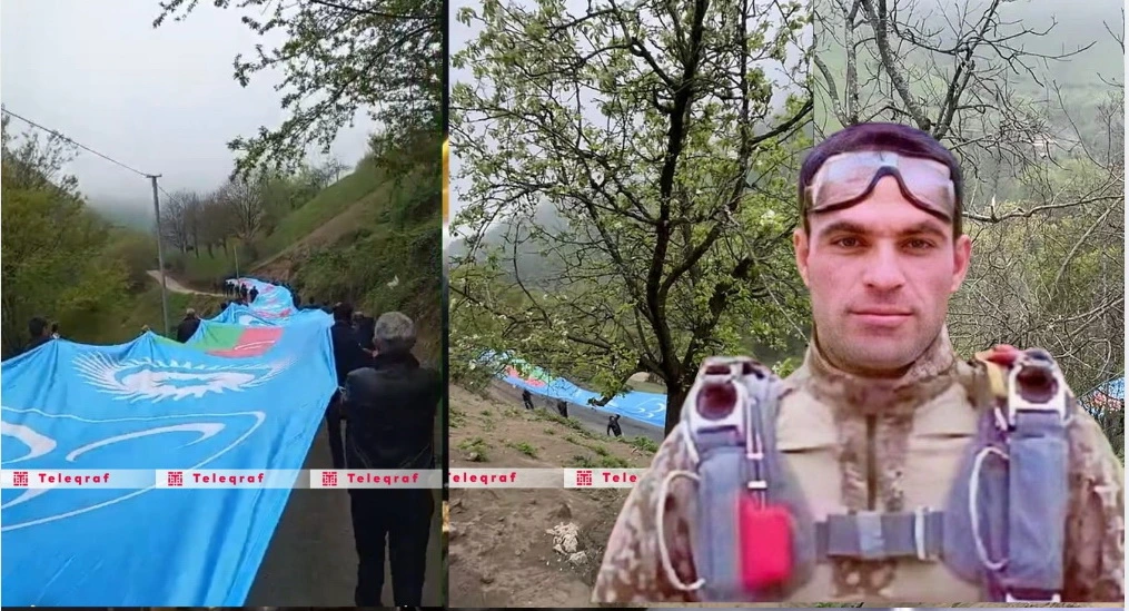 Milli Qəhrəman Pəncəli Teymurovun məzarı 100 metrlik bayraqla ziyarət edildi