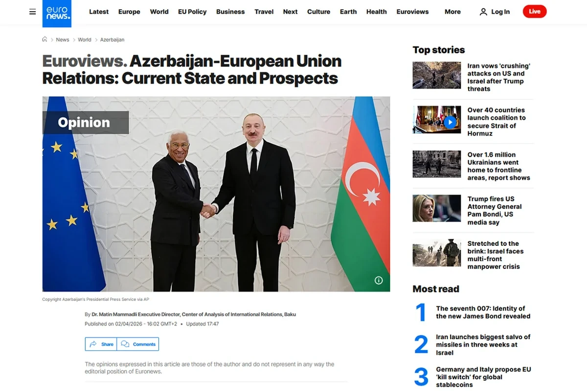 "Euronews": Regiondakı hadisələr fonunda Azərbaycan-Aİ tərəfdaşlığı möhkəmlənir