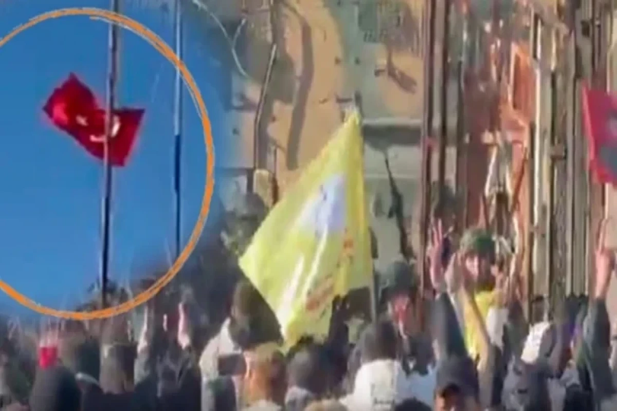 Mardində bir qrup şəxs sərhəddəki Türkiyə bayrağını endirib