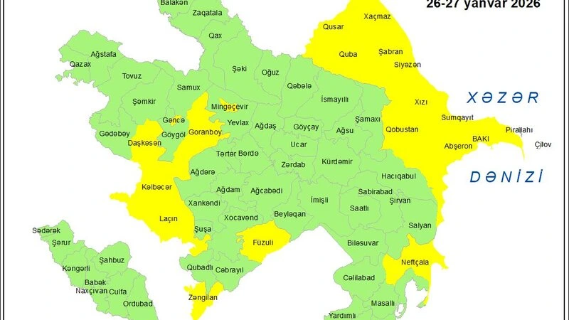 Küləkli hava ilə bağlı sarı xəbərdarlıq verilib