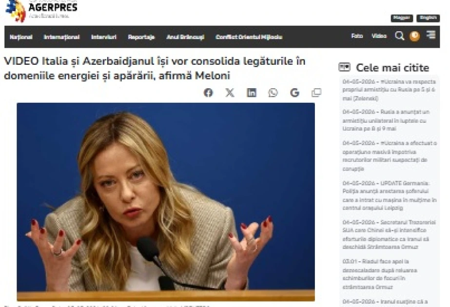Rumıniya mediası Ciorcia Meloninin Bakı səfərini işıqlandırıb