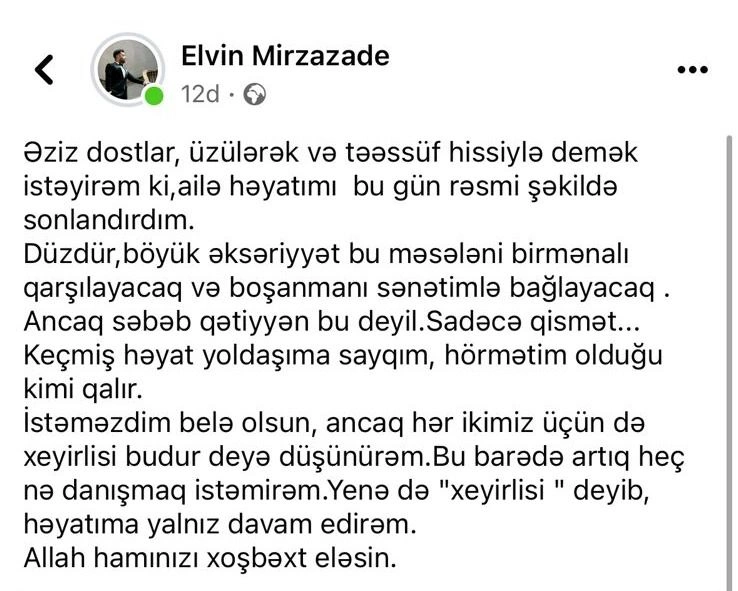 Elvin Mirzəzadə boşandı - FOTO