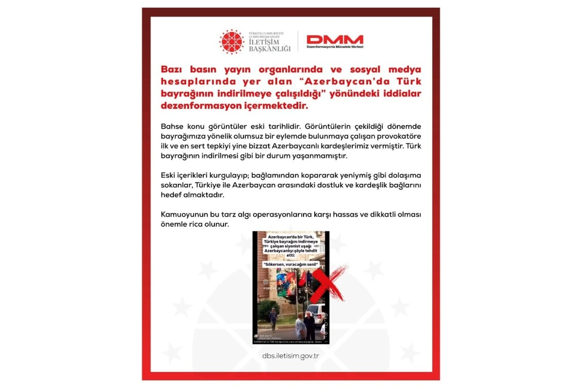 Türkiyə PA: Türkiyə bayrağının Azərbaycanda endirilməsinə cəhd iddiaları dezinformasiyadır